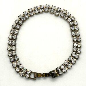 Vintage 2 Strand Rhinestone Bracelet With Fold Over Clasp